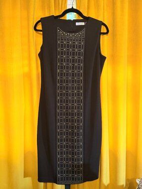 Calvin Klein Black Gold Studded Sleeveless Sheath Dress 10